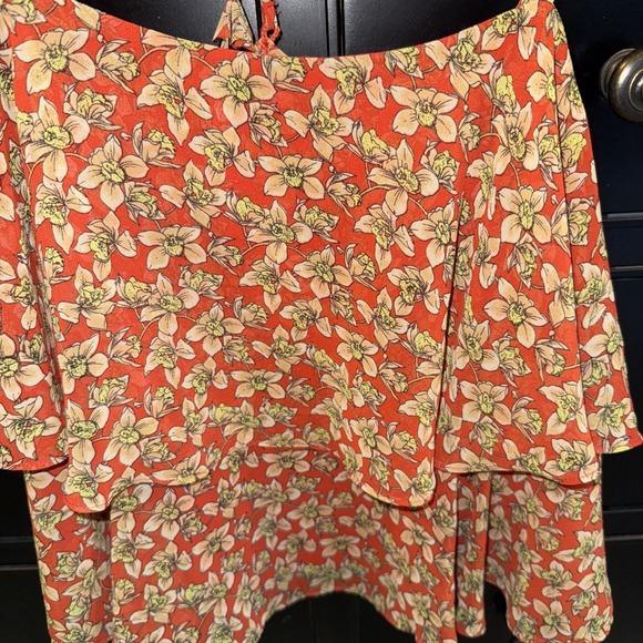 Rebecca Minkoff Women's Small Orange Floral Spaghetti Strap Tank Tiered Ruffle - Picture 3 of 7